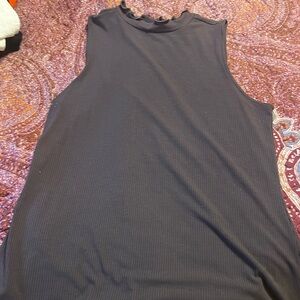 Sleeveless Ribbed Mock Neck Tank Top - gray